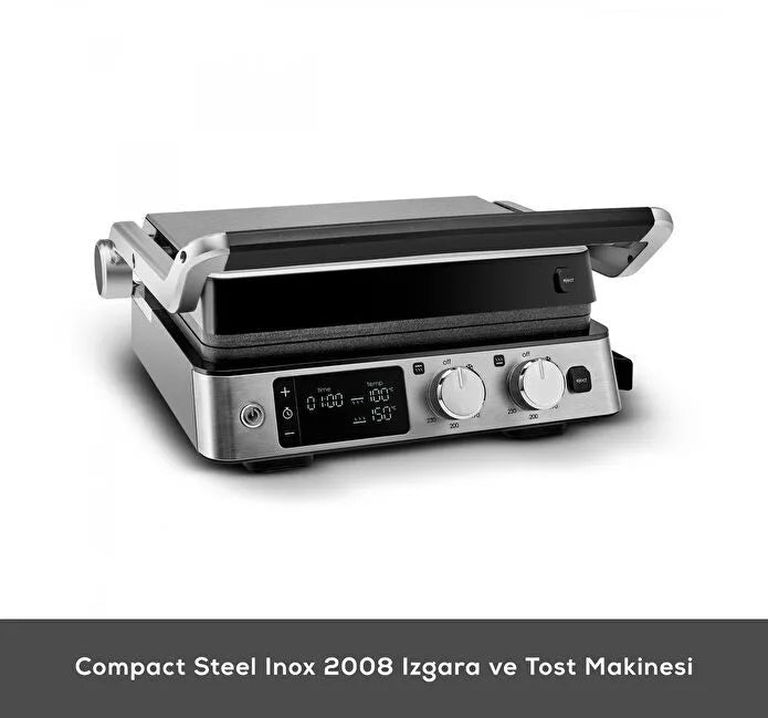 Karaca Compact Steel Sear and Grill Inox 2008 Döküm Izgara ve Tost Makinesi 6 Dilim Kapasiteli