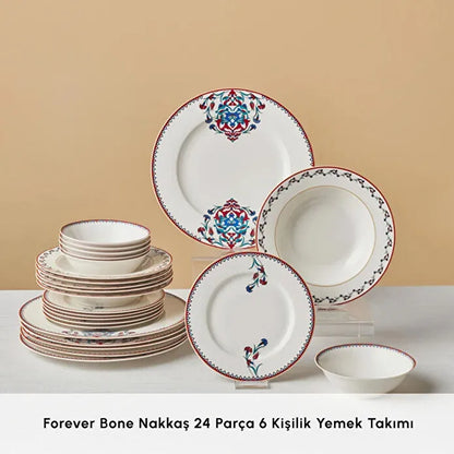 Karaca Forever Bone Nakkaş 24 Parça 6 Kişilik Yemek Takımı