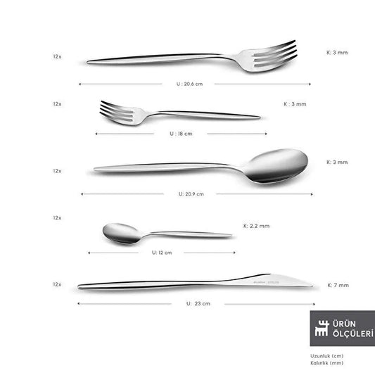 Karaca Lizbon Platin 12 Kişilik 60 Parça Çatal Kaşık Bıçak Takımı