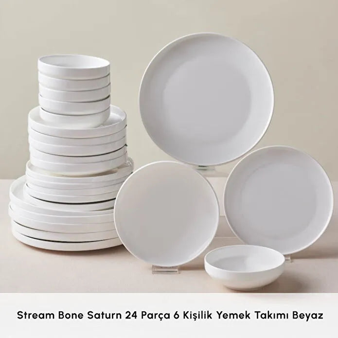 Karaca Stream Bone Saturn 24 Parça 6 Kişilik Yemek Takımı Beyaz