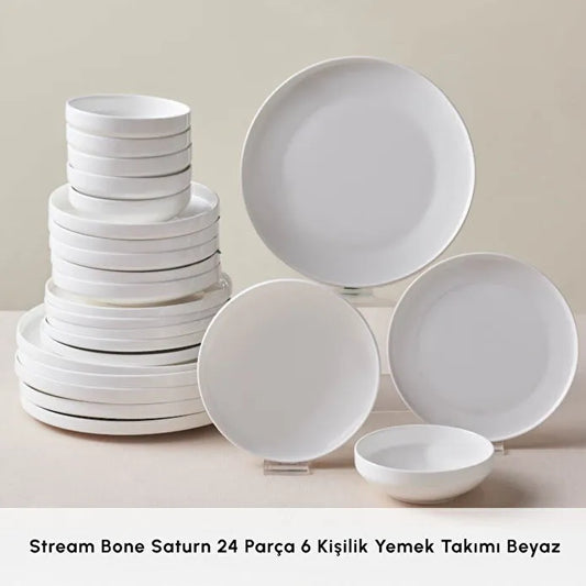 Karaca Stream Bone Saturn 24 Parça 6 Kişilik Yemek Takımı Beyaz