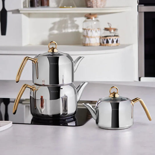 Karaca Tres İndüksiyon Tabanlı 3lü Çaydanlık Takımı Gold