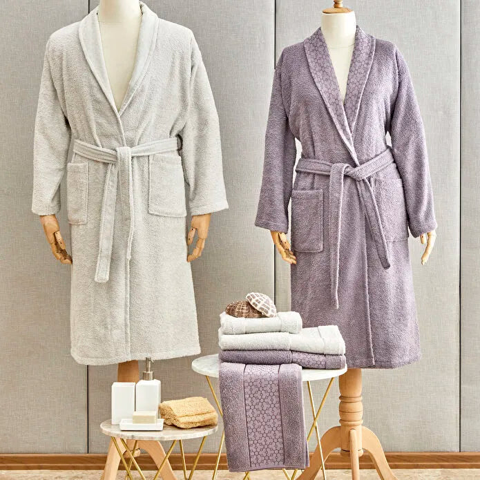 Karaca Home Casita Flos %100 Pamuk 6 Parça Aile Banyo Seti Gri-Mürdüm