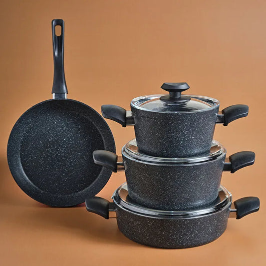 Karaca Biogranit Defne V2 7 Parça Tencere Seti ve Tava Siyah