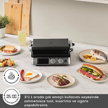 Karaca Compact Steel Sear and Grill Inox 2008 Döküm Izgara ve Tost Makinesi 6 Dilim Kapasiteli