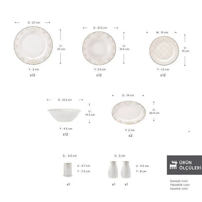 Karaca Elegance Bone Siena 53 Parça 12 Kişilik Yemek Takımı Gold