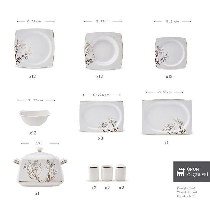 Karaca Square Bone Autumn 60 Parça 12 Kişilik Yemek Takımı Gold