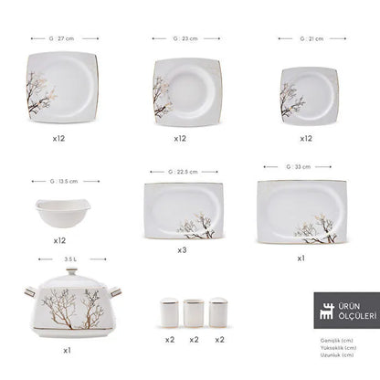 Karaca Square Bone Autumn 60 Parça 12 Kişilik Yemek Takımı Gold