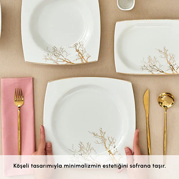 Karaca Square Bone Autumn 60 Parça 12 Kişilik Yemek Takımı Gold