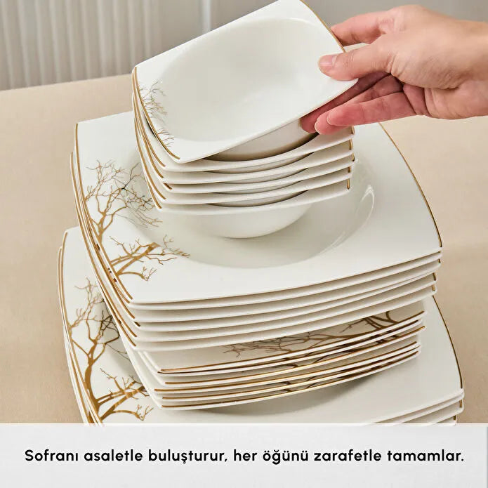 Karaca Square Bone Autumn 60 Parça 12 Kişilik Yemek Takımı Gold