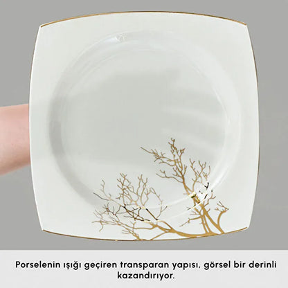 Karaca Square Bone Autumn 60 Parça 12 Kişilik Yemek Takımı Gold