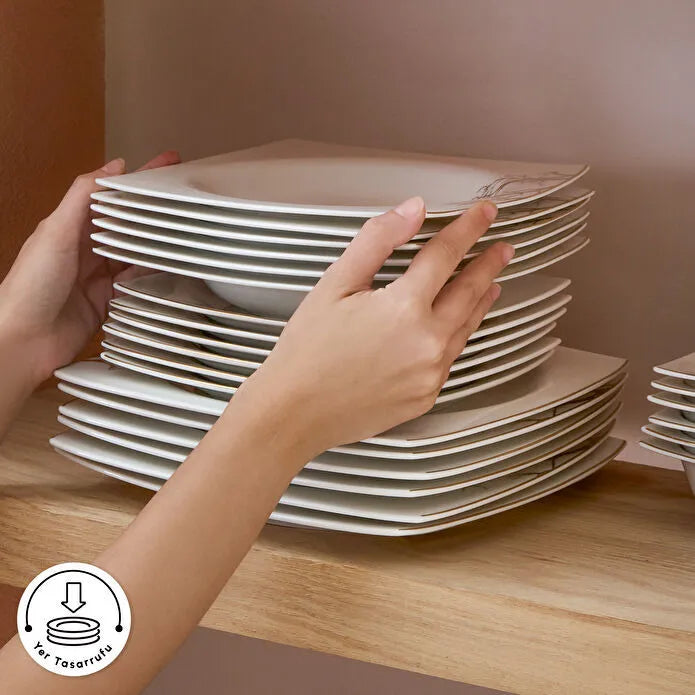 Karaca Square Bone Autumn 60 Parça 12 Kişilik Yemek Takımı Gold