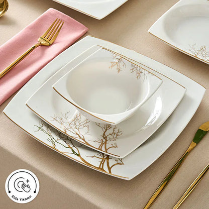 Karaca Square Bone Autumn 60 Parça 12 Kişilik Yemek Takımı Gold