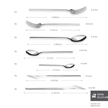 Karaca 316 Premium Look Platin 12 Kişilik 84 Parça Çatal Kaşık Bıçak Takımı