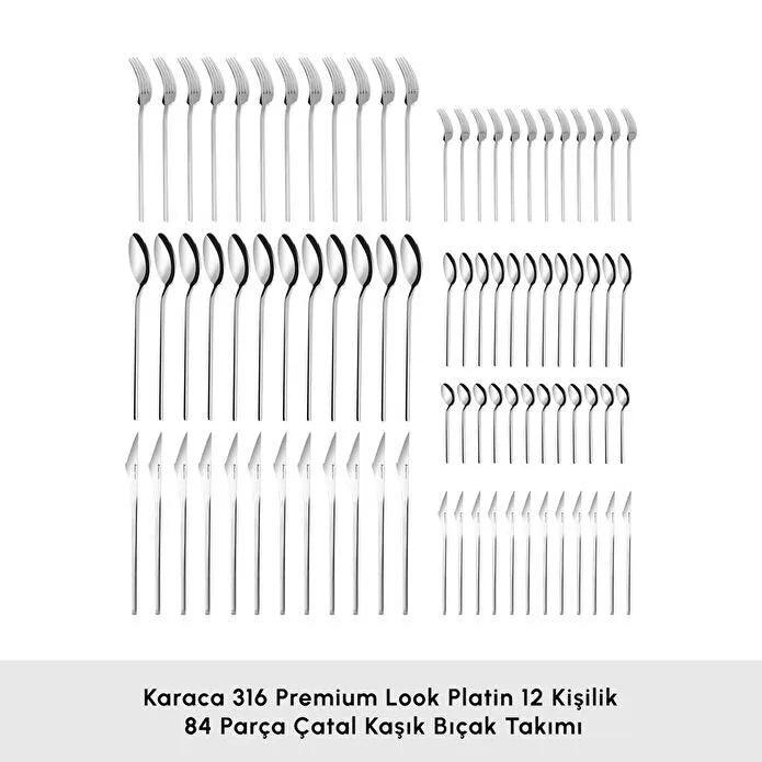 Karaca 316 Premium Look Platin 12 Kişilik 84 Parça Çatal Kaşık Bıçak Takımı